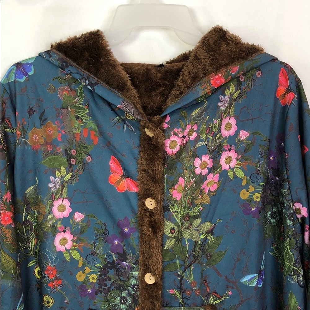 EMERY ROSE Floral & Butterfly Print Contrast Trim Hooded Coat  3XL - Picture 7 of 15